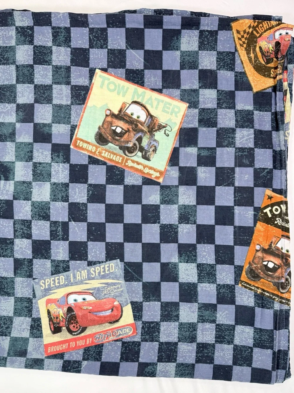 VINTAGE DISNEY PIXAR Boys Cars Lightning McQueen Tow Mater Twin Flat Sheet Check
